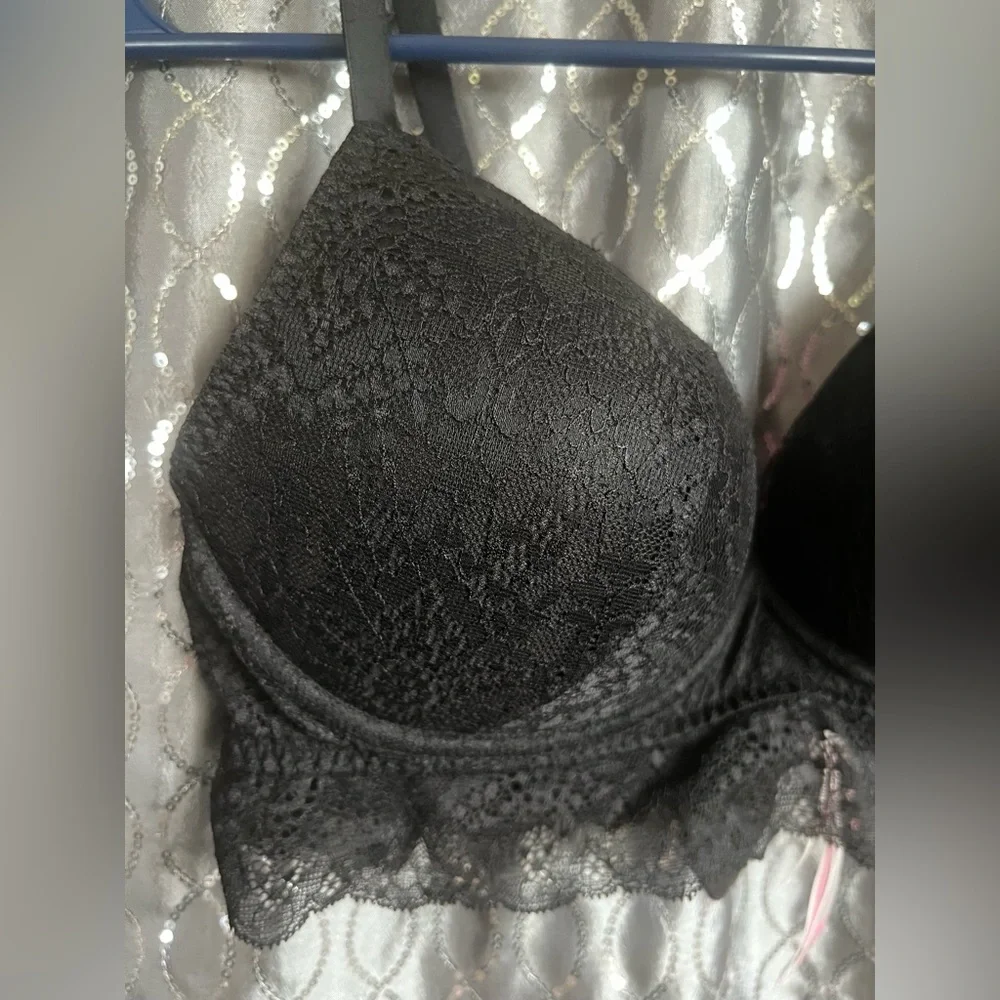 Pink Victoria’s Secret Black Lace Push Up Bra Size L - Picture 4 of 6